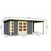 Abri de jardin en bois massif gris terre 8,88m² Kastorf 7 avec appentis 260cm et paroi arrière – Karibu Ma boutique